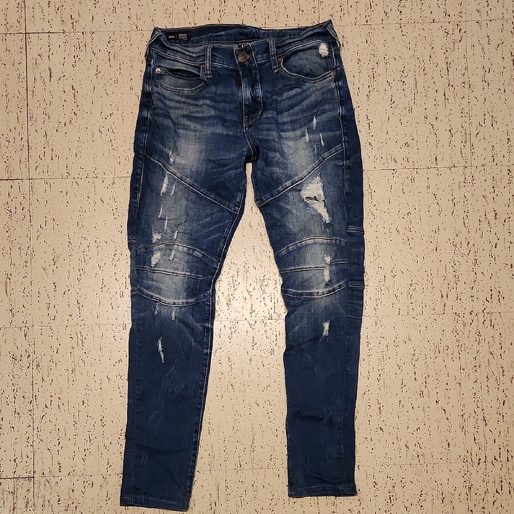 True Religion Geno Biker Blue Fade Distressed Relaxed Slim Fit Jeans Vintage Y2K